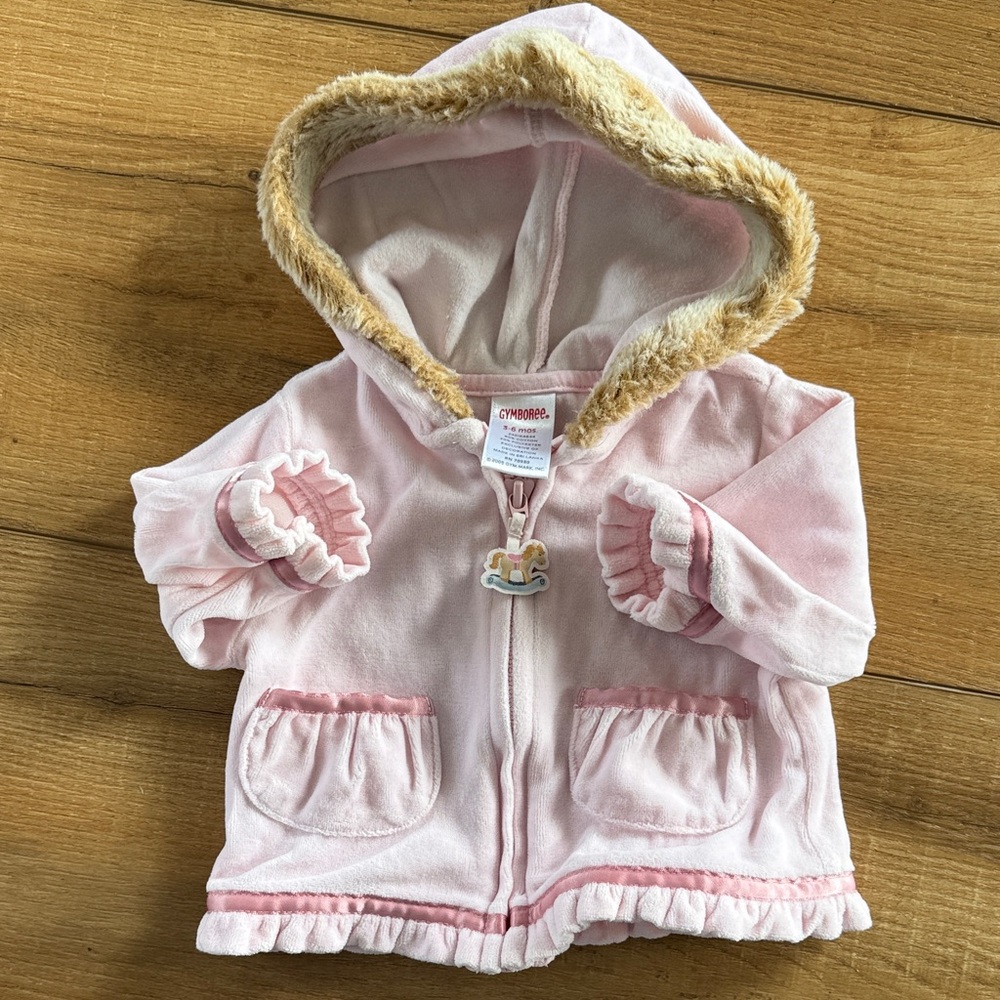 Gymboree Hooded Baby Jacket with Faux Fur Trim 3-6mos vintage 2005